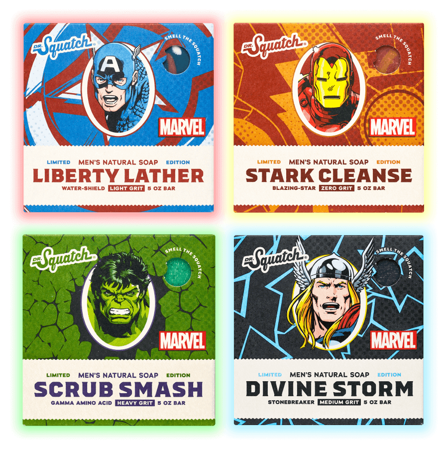 Showcase Dr.Squatch® All-Natural Bar Soap For Men, Marvel's Avengers™  Collection (4 Bars), Limited Edition
