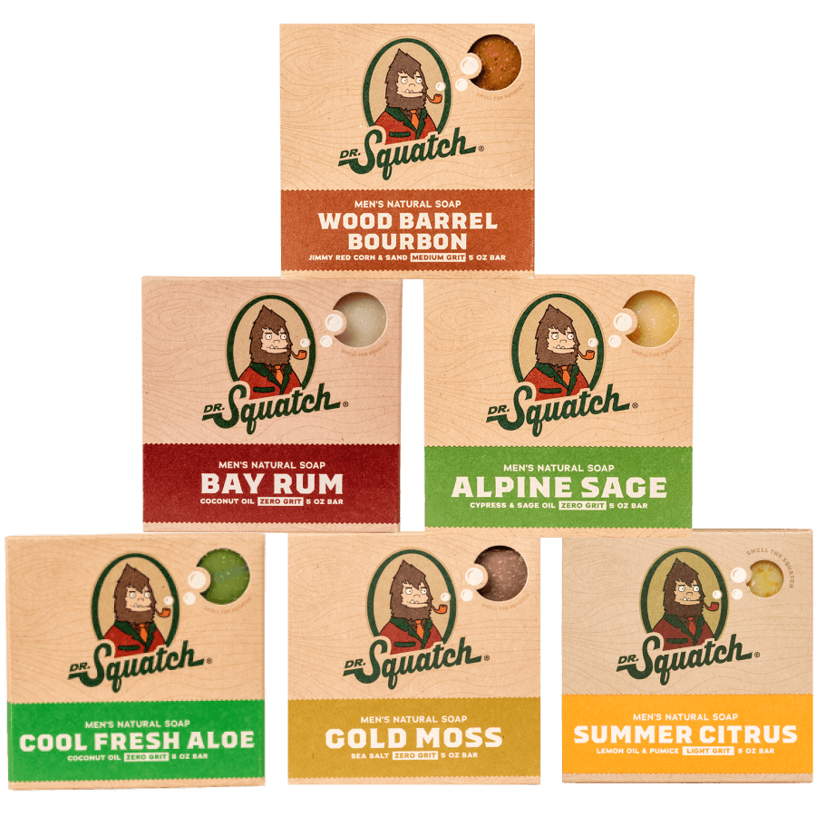 Dr. Squatch Men's Soap Variety 4 Pack - Wood Barrel Bourbon, Gold Moss, Bay  Rum, Cool Fresh