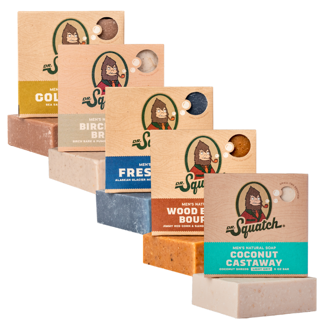 Dr. Squatch Men's Bar Soap Gift Set (10 Bars) – Men's Natural Bar Soap - Birchwood Breeze, Fresh Falls, Wood Barrel Bourbon, Coconut Castaway, Cedar