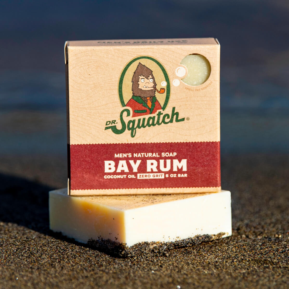 Dr. Squatch Bay Rum Soap w/Soap Saver Pouch - 5oz Free Shipping  863765000001