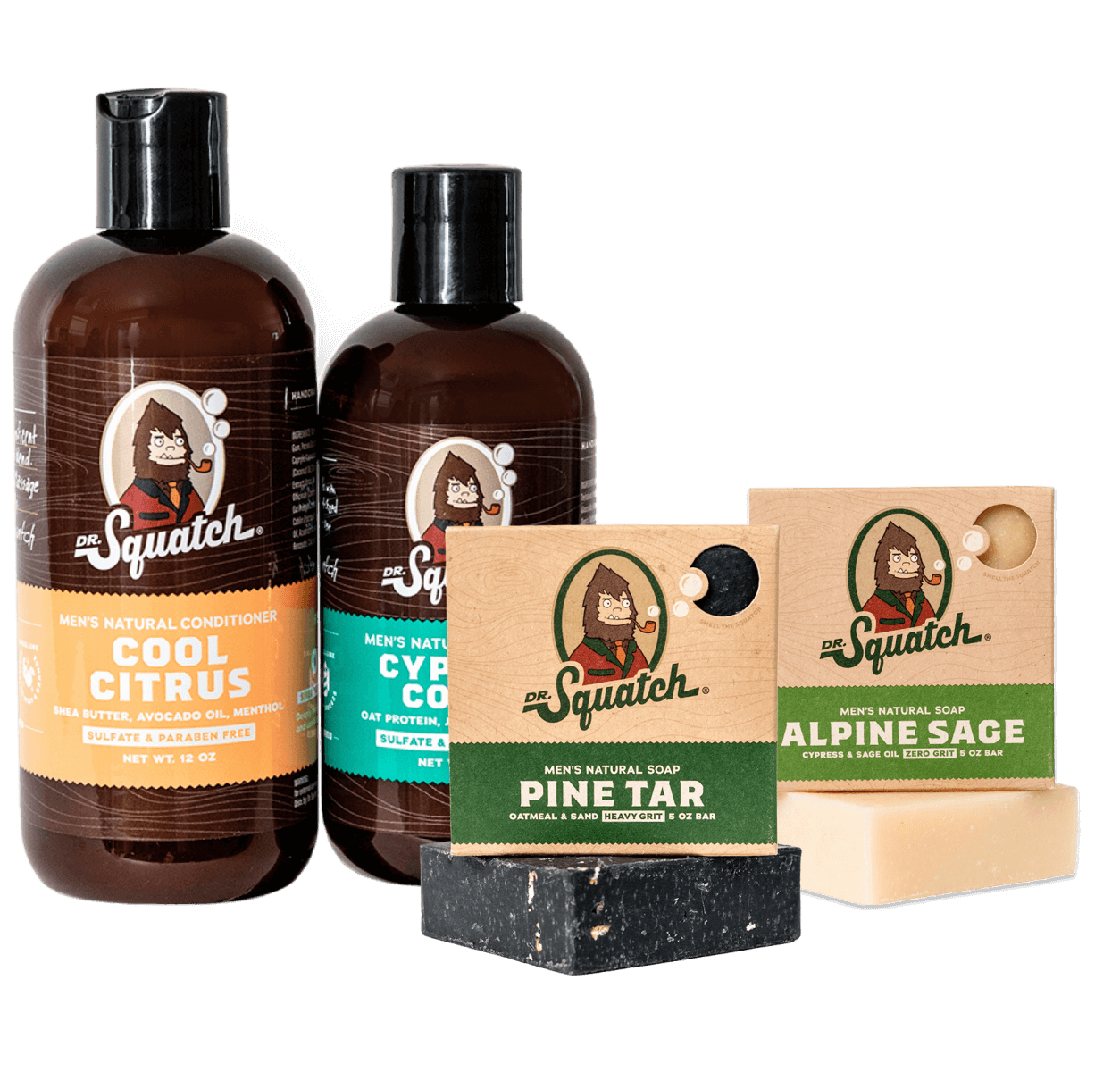 New Dr. Squatch Pine Tar Mens Shampoo & 3 Bars of Soap FREE SHIP